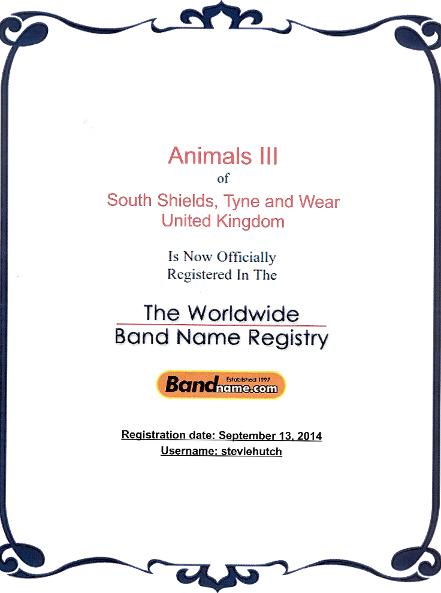 Animals III name registration certificate